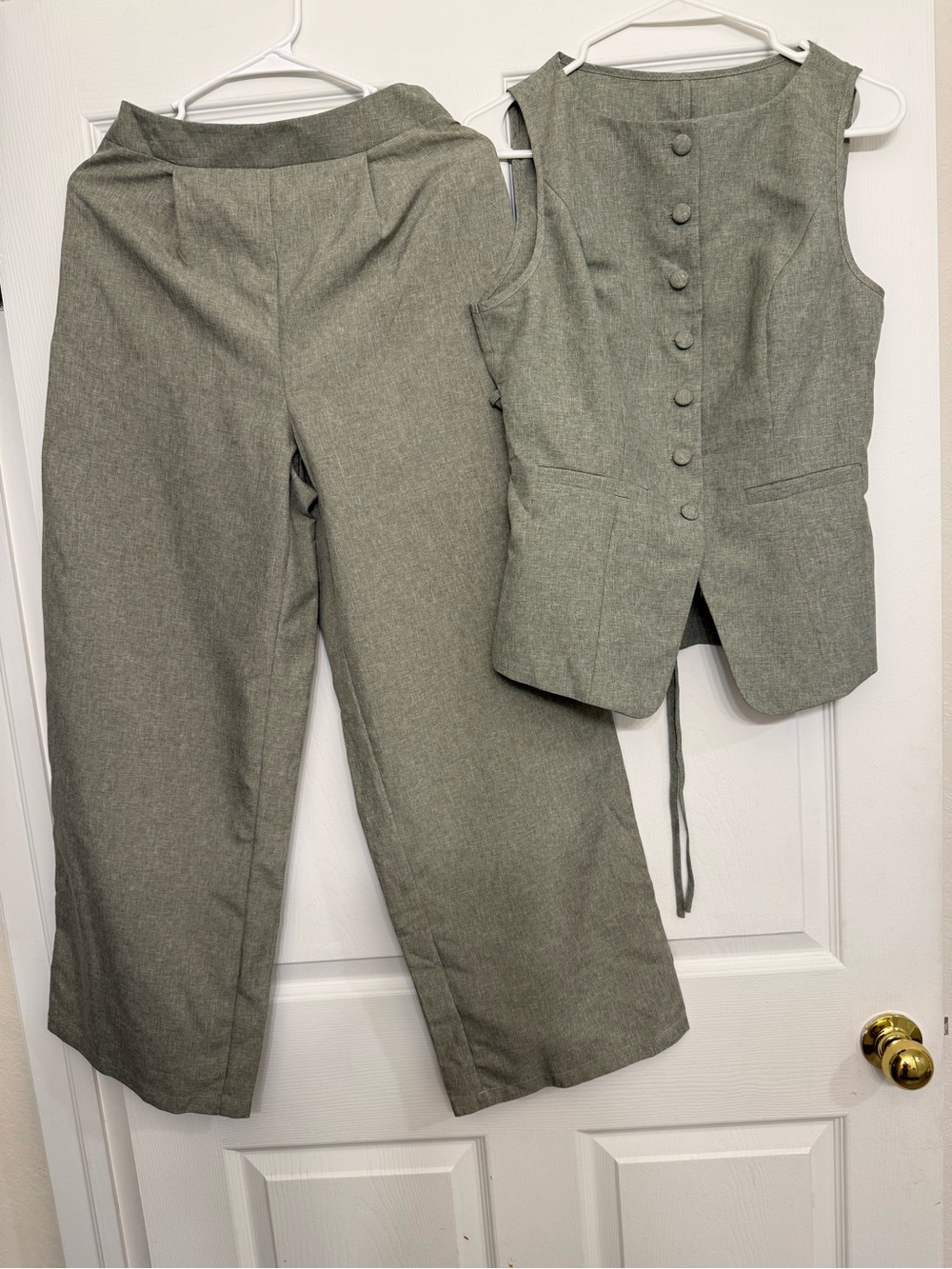 Womens Olive Gray Tailored Vest & Pants Set